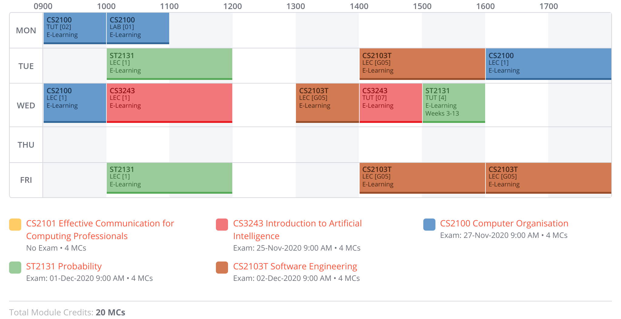 Y2S1 Timetable